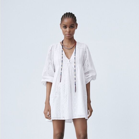 Zara Embroidered Dress White New - Picture 6 of 9